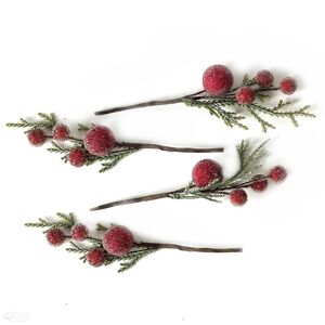3D ozdobné větvičky červených bobulí 4 ks (vánoční dekorace)