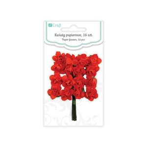 Papírové květy růže 2 cm Spice Red - 16 dílná sada