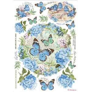 Rýžový papír A4 Stamperia - modré motýly