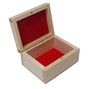 Dřevěná krabička s červenou výstelkou (dřevěné polotovary na kreativní)