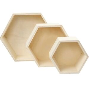 Dřevěné úložné boxy 3 ks | šestiúhelníkový tvar (poličky ze světlého)