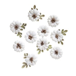 Papírové květy Shabby Chic bílé - sada 10 ks (dekorační papírové květiny)