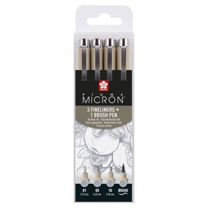 Sada technických per Sakura Pigma Micron 3 fineliners a brush pen |