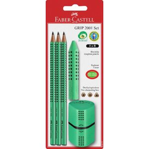 Set 3 Tužky Grip + guma + ořezávátko. zelená BL (Faber Castel - Set)