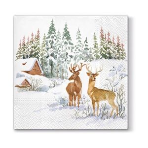 Ubrousky na dekupáž - Jeleni na sněhu - 1 ks (vánoční ubrousky na)