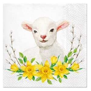 Ubrousky na dekupáž Lamb with Wreath - 1 ks (velikonoční ubrousky na)