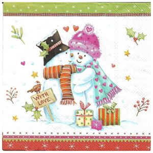 Ubrousky na dekupáž Lovely snowmen 1 ks (Vánoční ubrousky)
