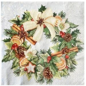 Ubrousky na dekupáž Painted Christmas Wreath - 1 ks (ubrousky na dekupáž)