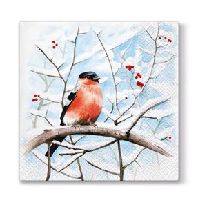 Ubrousky na dekupáž - Ptáček na stromě - 1 ks (vánoční ubrousky na)