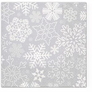 Ubrousky na dekupáž Sněhové vločky - 1 ks | stříbrná (Vánoční ubrousky)