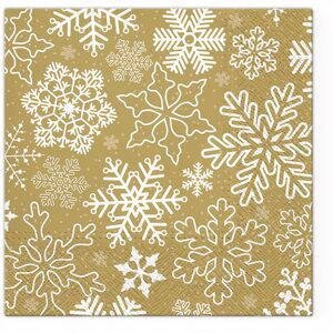 Ubrousky na dekupáž Sněhové vločky - 1 ks | zlatá (Vánoční ubrousky)