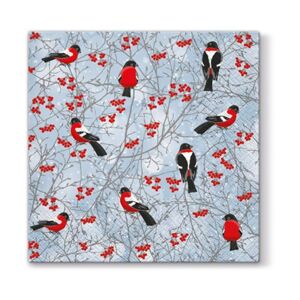 Ubrousky na dekupáž - Zimní ptáčky - 1 ks (vánoční ubrousky na dekupáž)